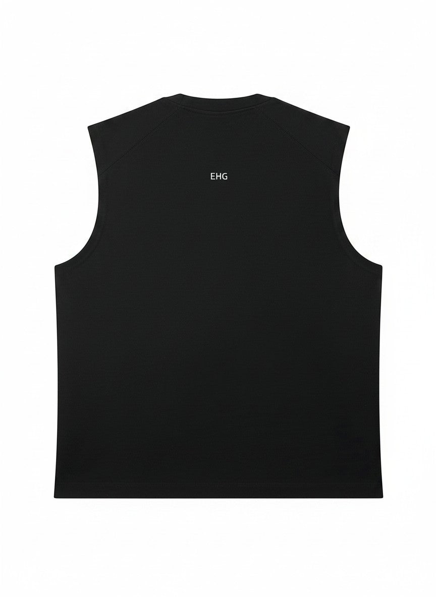 EHG SmartWellness black heavyweight cotton tank top with a round neck and small logo on the back