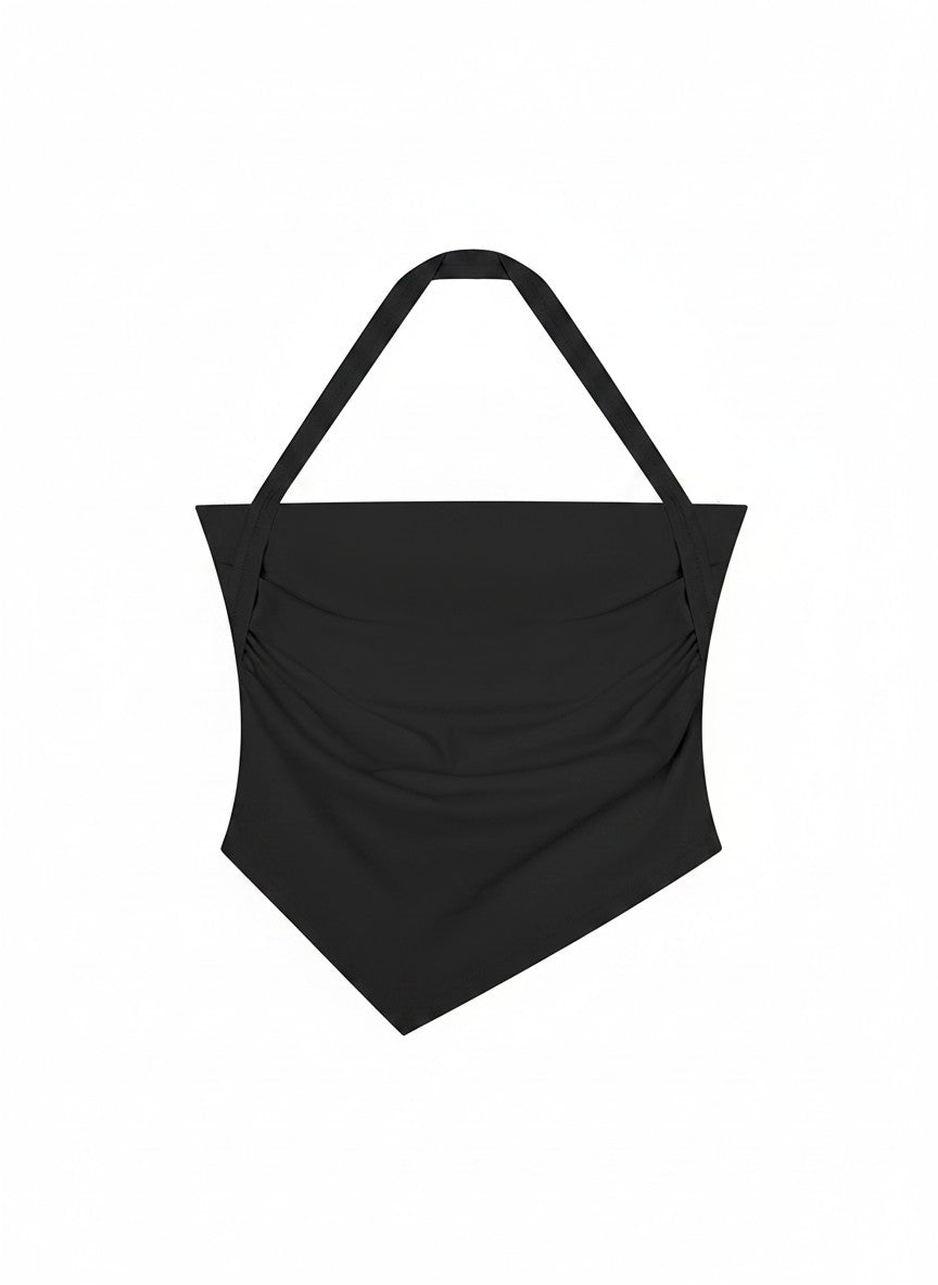 EHG SmartWellness black ruched halter neck yoga tank top with a cropped bodycon fit in stretchy nylon-elastane.