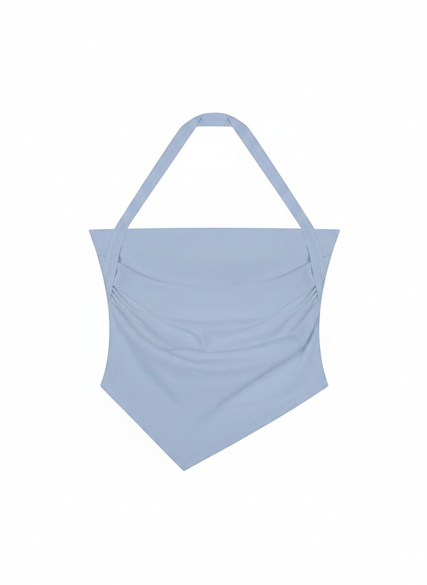 EHG SmartWellness light blue ruched halter neck yoga tank top in a cropped bodycon fit made of stretchy nylon blend