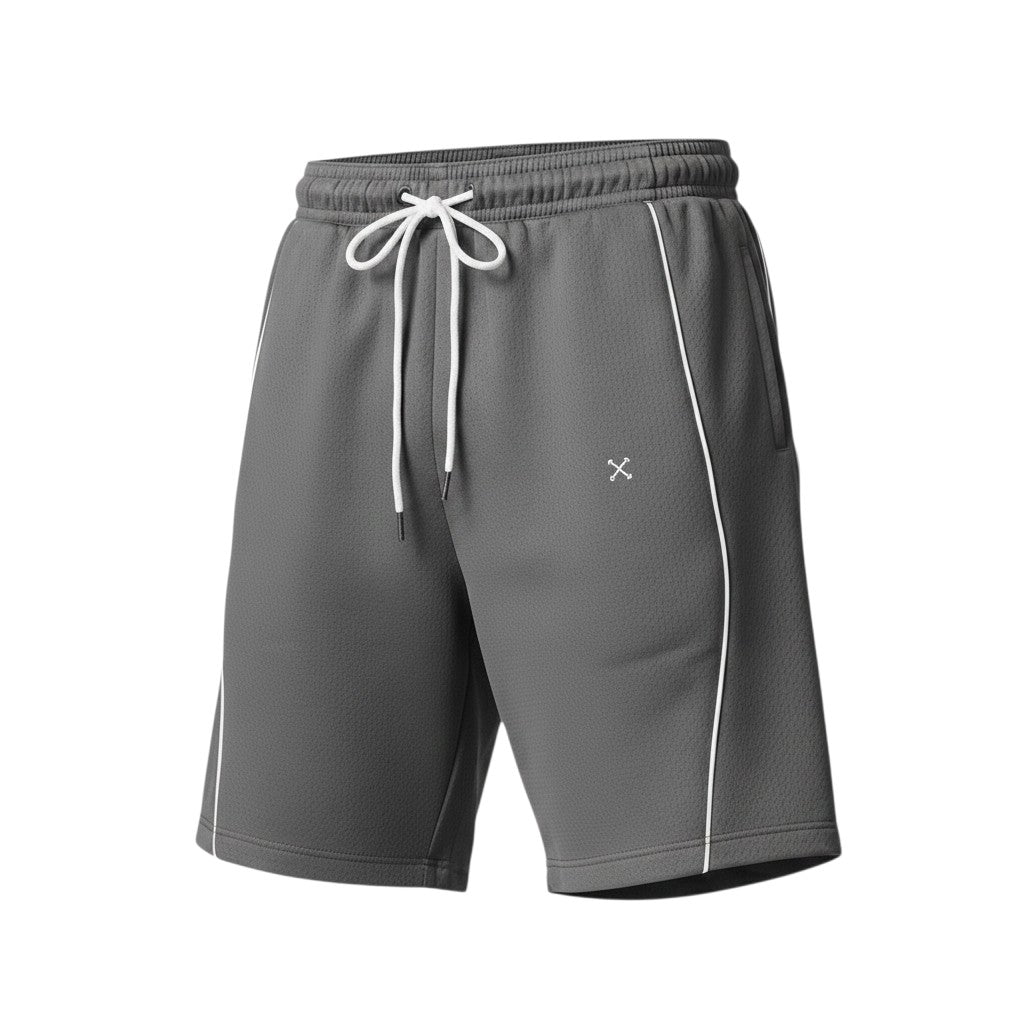 EHG SmartWellness grey drawstring shorts with white piping detail and an elastic waistband for casual comfort.