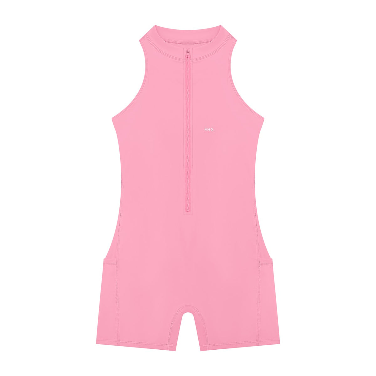 EHG SmartWellness pink sleeveless yoga romper with a quarter-zip front and bodycon fit in soft stretch fabric
